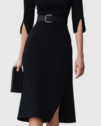 Elegant Collection | Black Midi Dress with Tailored Waist for Effortless Sophistication