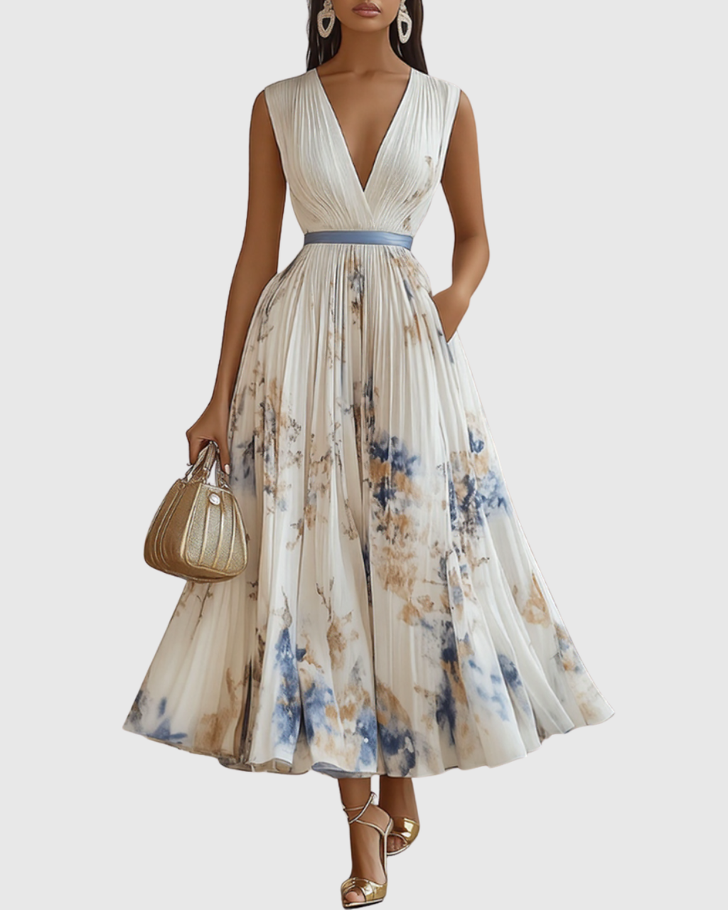 Elegant Collection | Floral Maxi Dress with Long Sleeves & Ribbon Tie | Flattering Fit for Graceful Movement 0