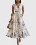 Elegant Collection | Floral Maxi Dress with Long Sleeves & Ribbon Tie | Flattering Fit for Graceful Movement 0