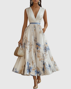 Elegant Collection | Floral Maxi Dress with Long Sleeves & Ribbon Tie | Flattering Fit for Graceful Movement 0