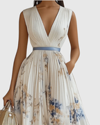 Elegant Collection | Floral Maxi Dress with Long Sleeves & Ribbon Tie | Flattering Fit for Graceful Movement 1