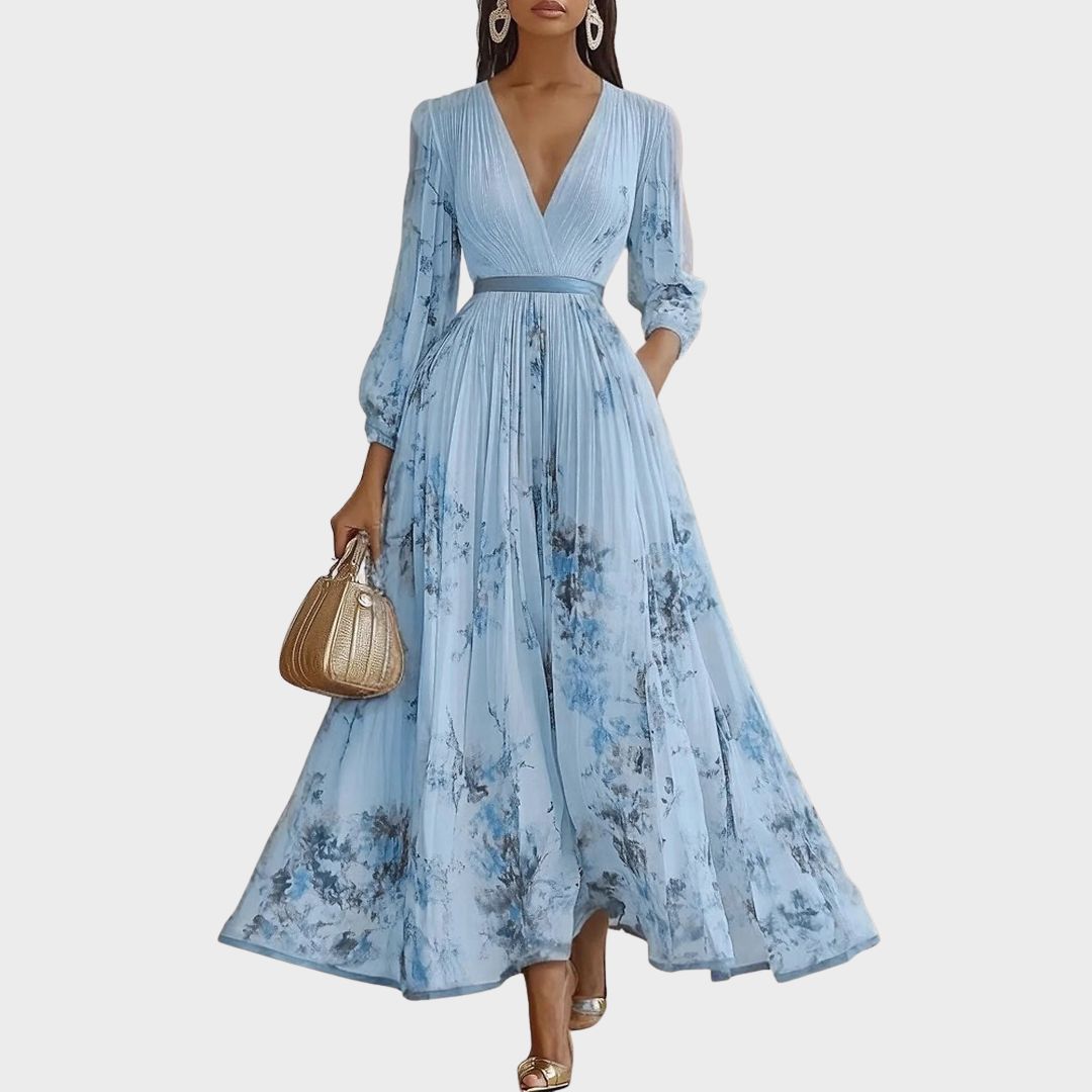 Elegant Collection | Floral Maxi Dress with Long Sleeves & Ribbon Tie | Flattering Fit for Graceful Movement 3