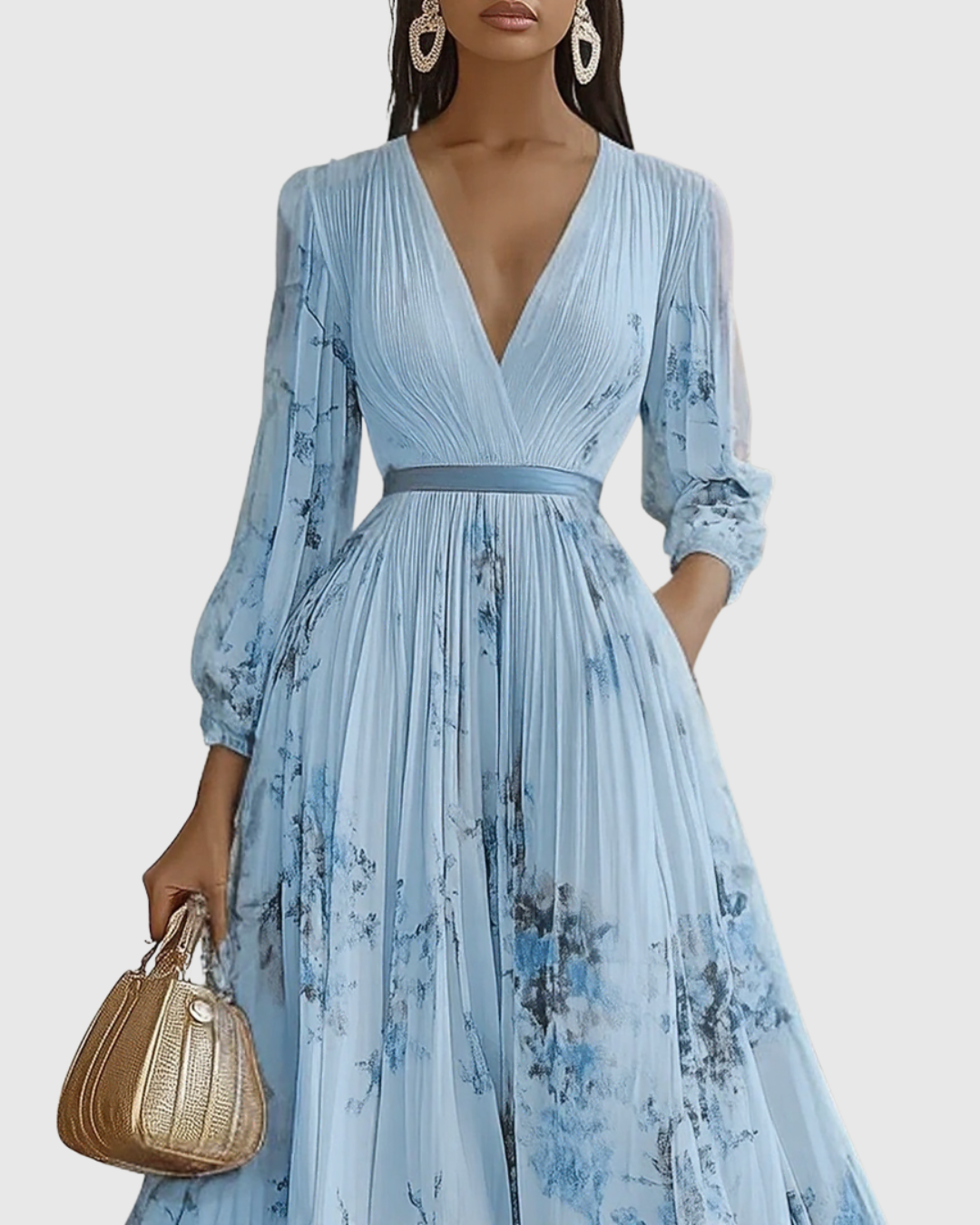 Elegant Collection | Floral Maxi Dress with Long Sleeves & Ribbon Tie | Flattering Fit for Graceful Movement 4
