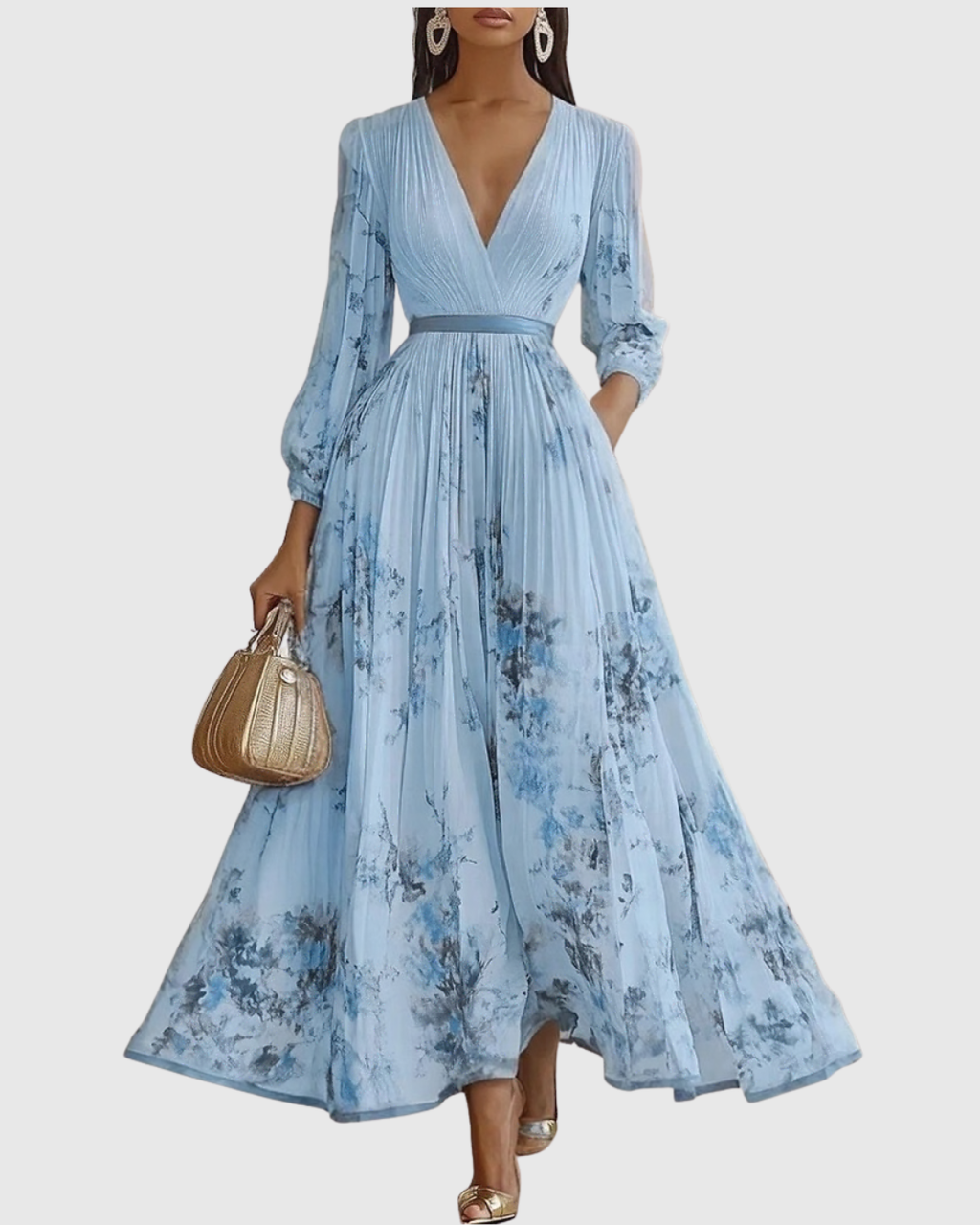 Elegant Collection | Floral Maxi Dress with Long Sleeves & Ribbon Tie | Flattering Fit for Graceful Movement 5