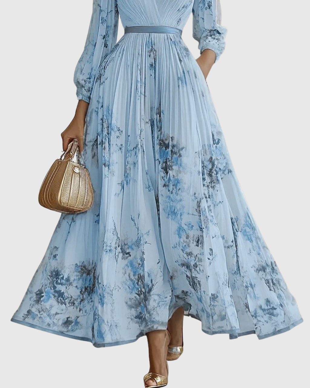 Elegant Collection | Floral Maxi Dress with Long Sleeves & Ribbon Tie | Flattering Fit for Graceful Movement 6
