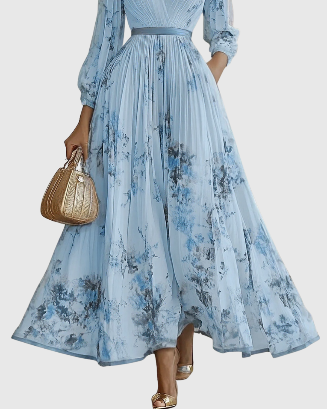 Elegant Collection | Floral Maxi Dress with Long Sleeves & Ribbon Tie | Flattering Fit for Graceful Movement 6