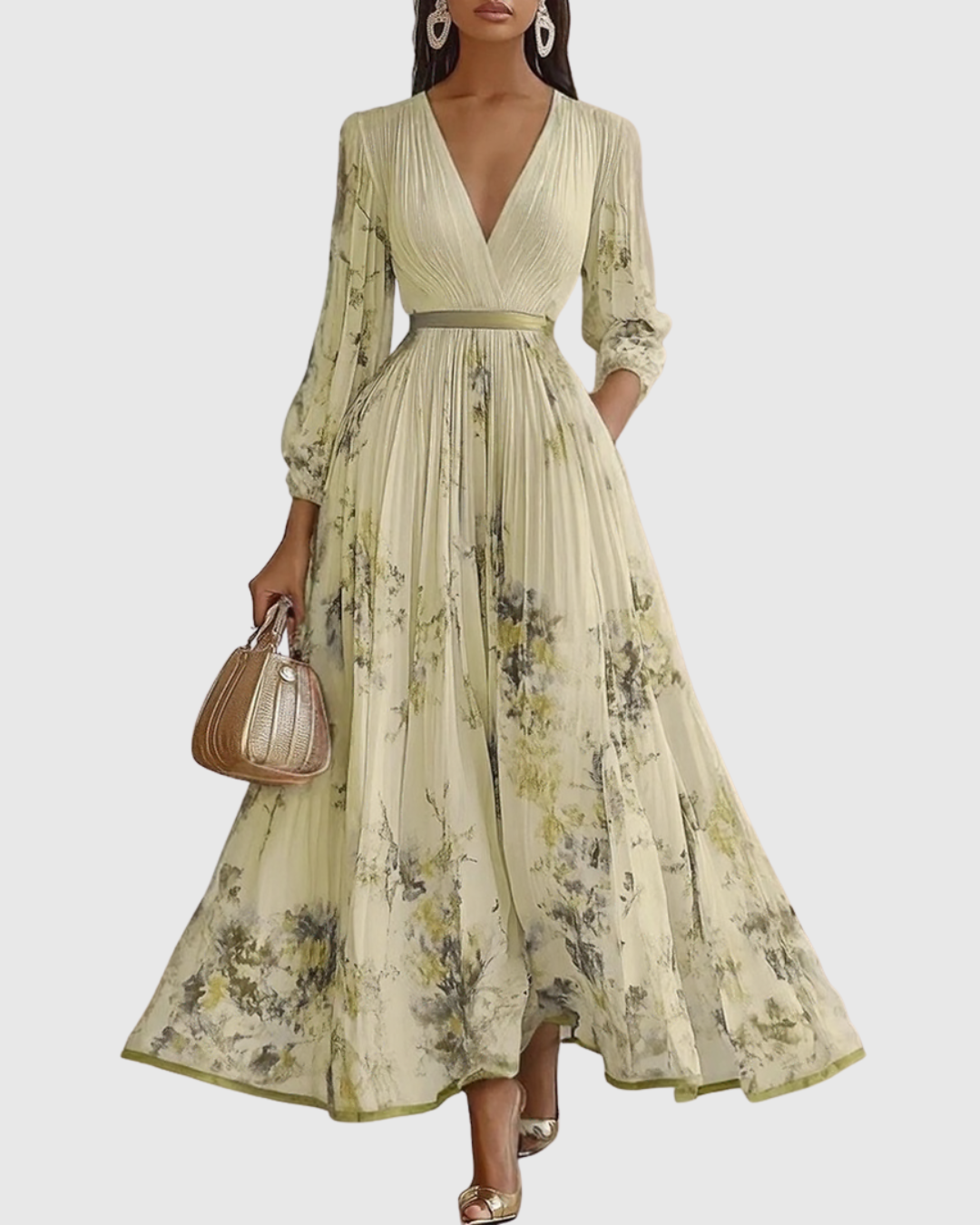Elegant Collection | Floral Maxi Dress with Long Sleeves & Ribbon Tie | Flattering Fit for Graceful Movement 7