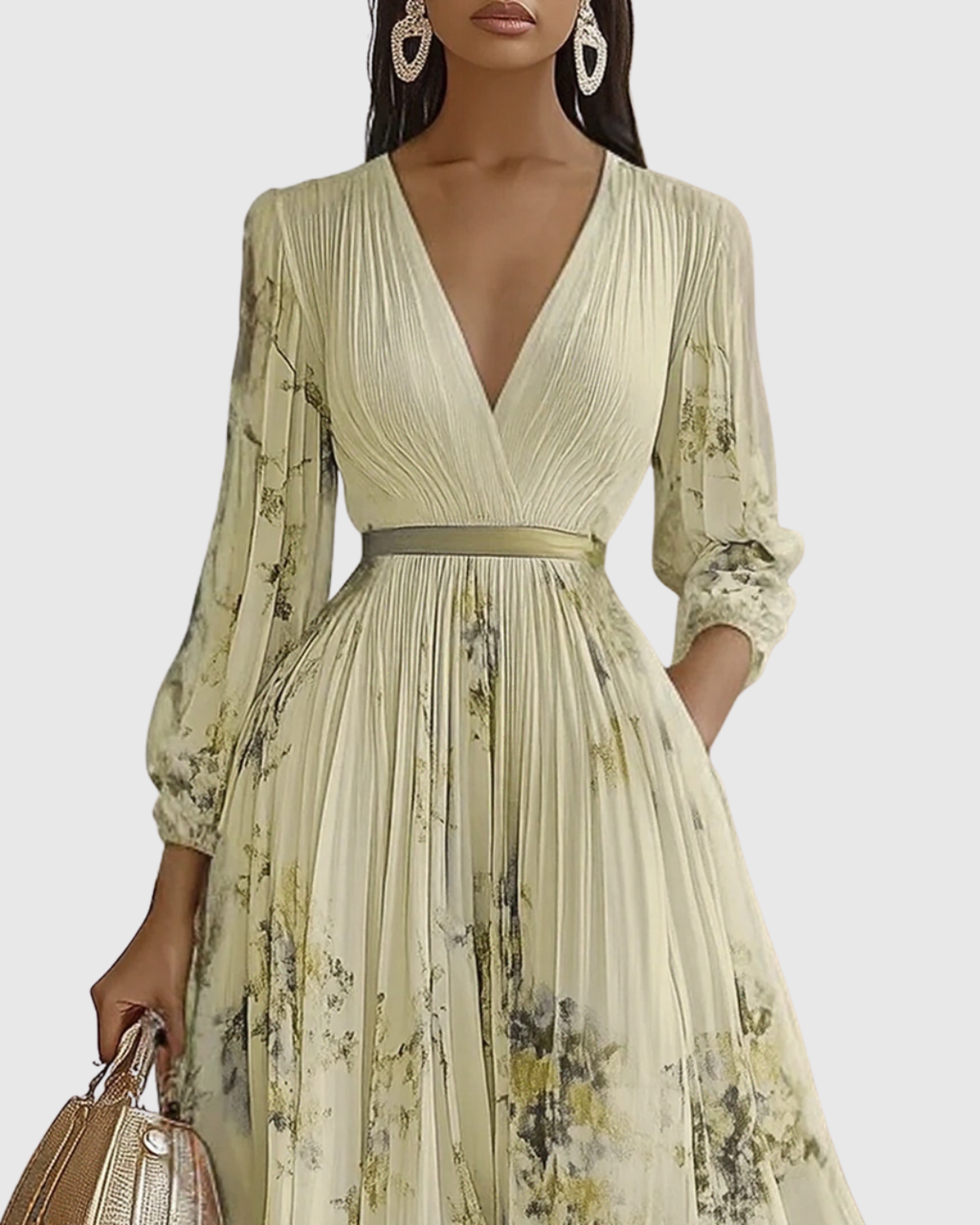 Elegant Collection | Floral Maxi Dress with Long Sleeves & Ribbon Tie | Flattering Fit for Graceful Movement 8