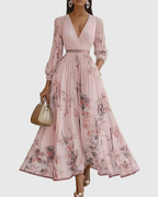 Elegant Collection | Floral Maxi Dress with Long Sleeves & Ribbon Tie | Flattering Fit for Graceful Movement 9