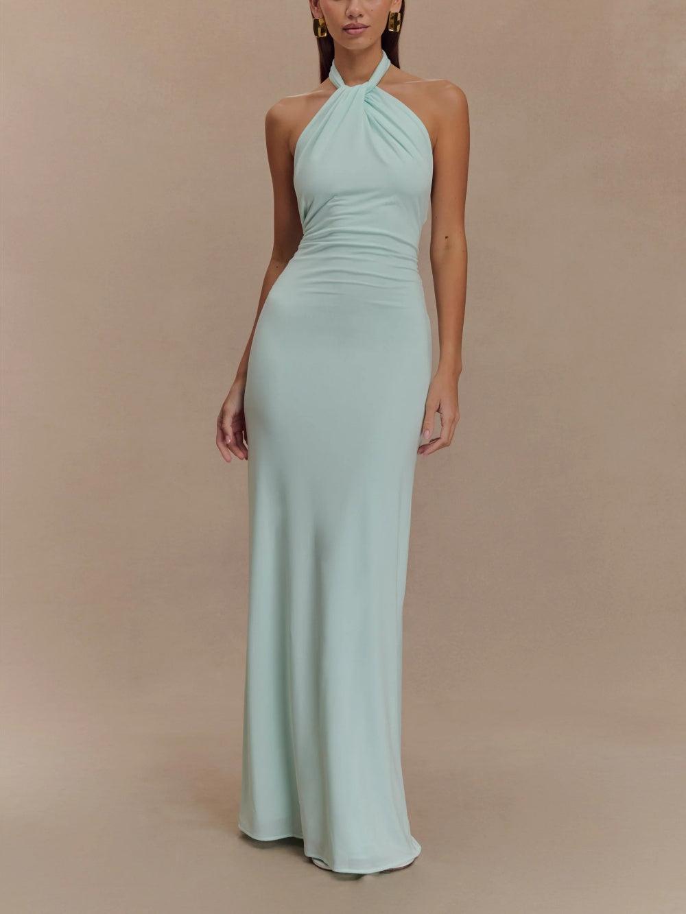 Elegant Collection | Halter Maxi Dress with Ruched Detailing | Stylish Long Dress for Timeless Sophistication