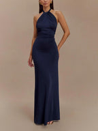 Elegant Collection | Halter Maxi Dress with Ruched Detailing | Stylish Long Dress for Timeless Sophistication