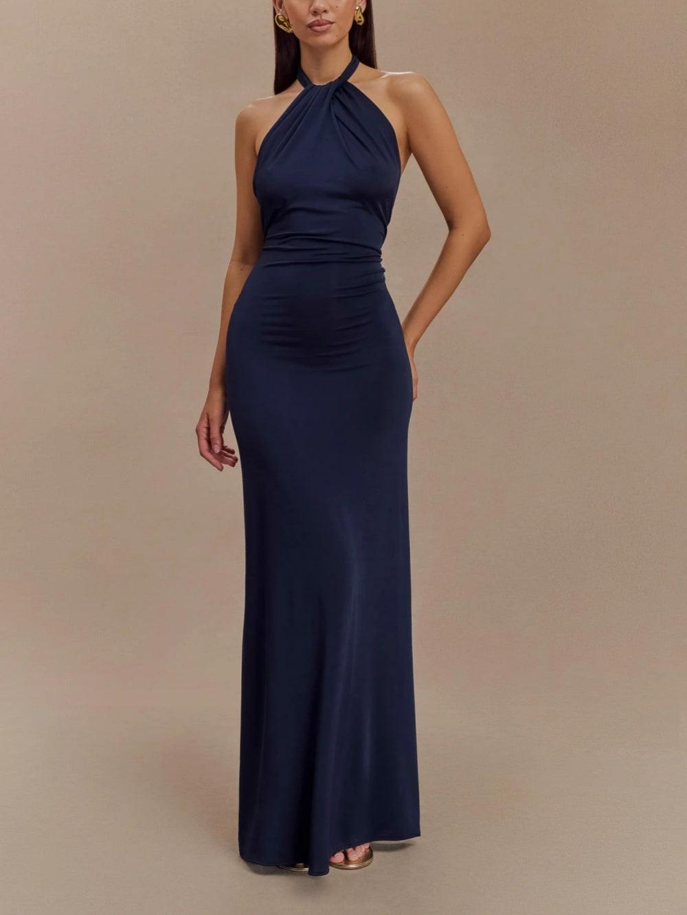 Elegant Collection | Halter Maxi Dress with Ruched Detailing | Stylish Long Dress for Timeless Sophistication