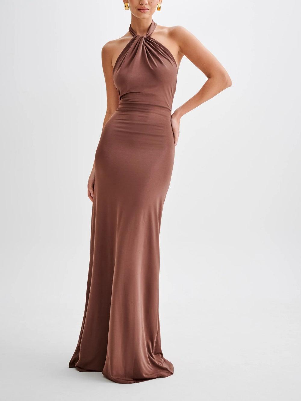 Elegant Collection | Halter Maxi Dress with Ruched Detailing | Stylish Long Dress for Timeless Sophistication