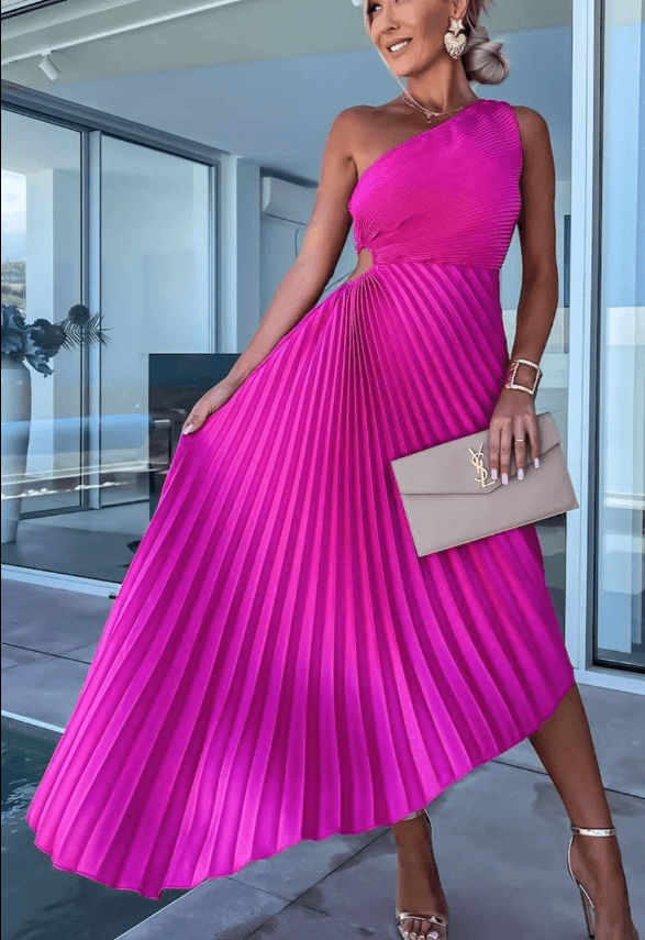 Elegant Collection | Maxi Dress for Women with One Shoulder Pleated Design | Flattering Fit for Special Occasions 3