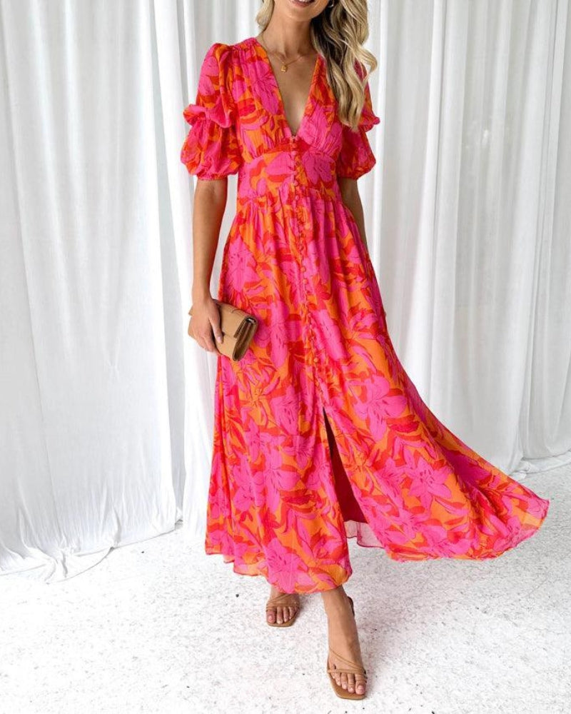 Elegant Collection | Maxi Dress with Chic Puff Sleeves | Flattering Fit for Effortless Style