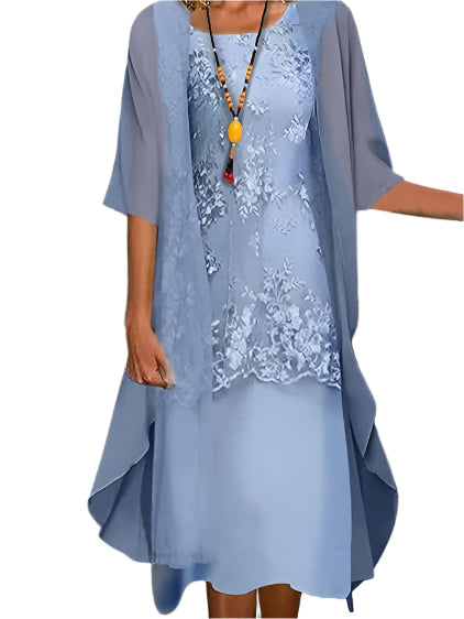 Elegant Collection | White Midi Dress with Flowing Sheer Sleeves | Long Sleeve Design for Effortless Style 0
