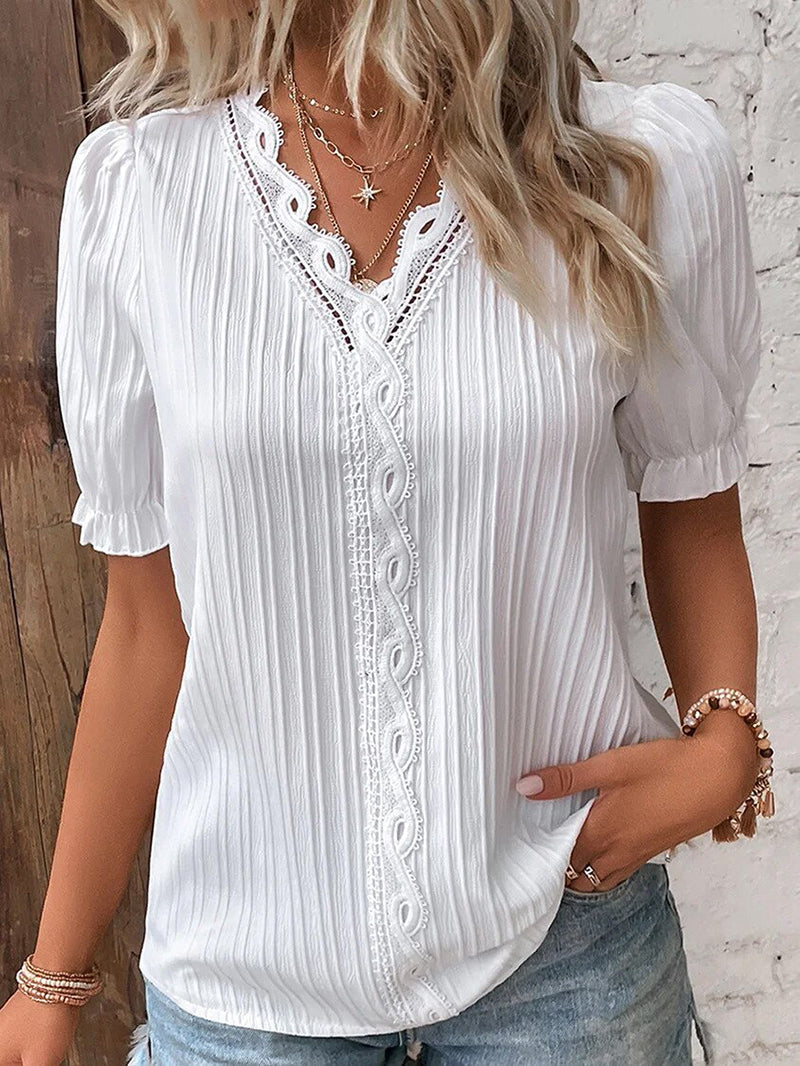 Elegant Collection | Women's Blouse with Puff Sleeves & V-Neck | Summer Tops for Versatile Styling 0