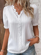 Elegant Collection | Women's Blouse with Puff Sleeves & V-Neck | Summer Tops for Versatile Styling 0