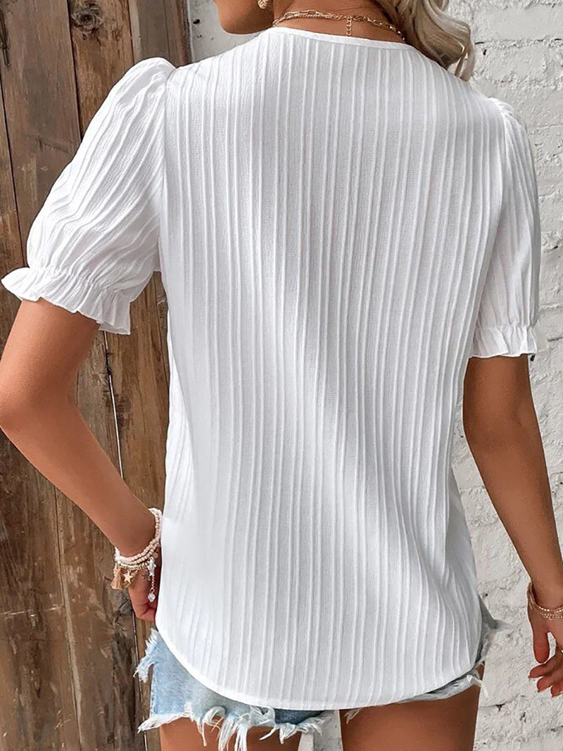 Elegant Collection | Women's Blouse with Puff Sleeves & V-Neck | Summer Tops for Versatile Styling 1
