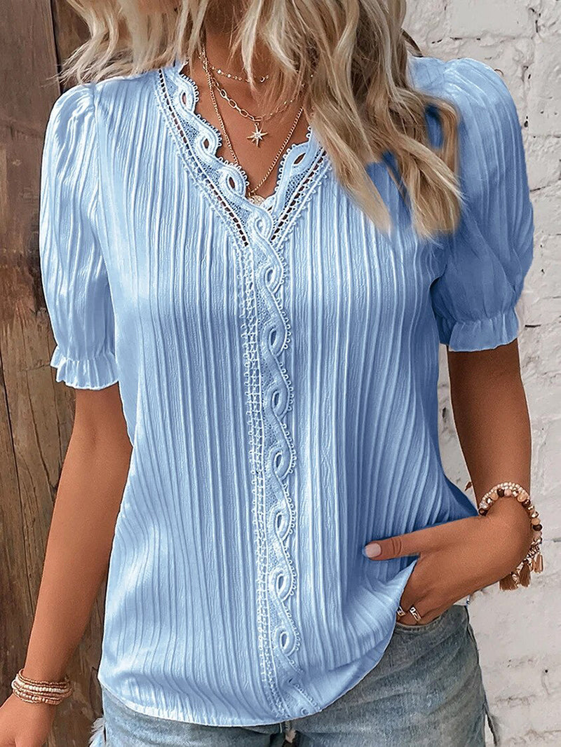Elegant Collection | Women's Blouse with Puff Sleeves & V-Neck | Summer Tops for Versatile Styling 4