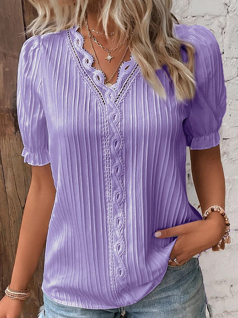 Elegant Collection | Women's Blouse with Puff Sleeves & V-Neck | Summer Tops for Versatile Styling 5