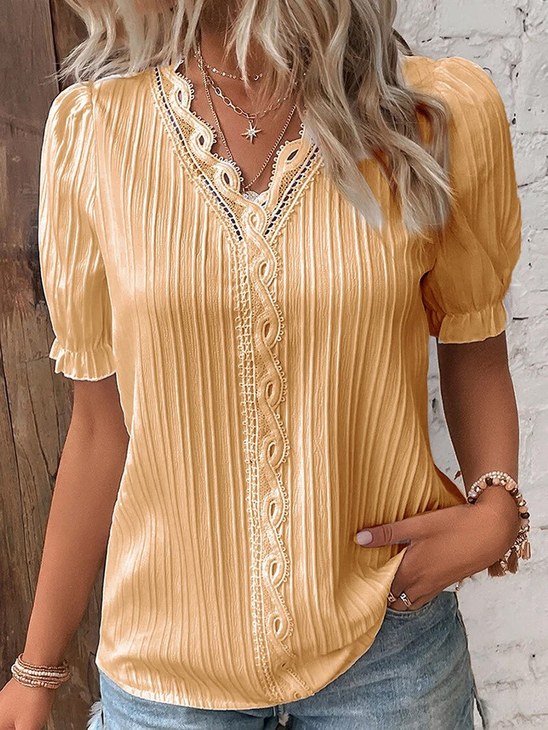 Elegant Collection | Women's Blouse with Puff Sleeves & V-Neck | Summer Tops for Versatile Styling 6