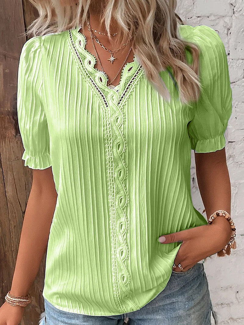 Elegant Collection | Women's Blouse with Puff Sleeves & V-Neck | Summer Tops for Versatile Styling 7
