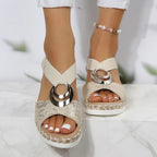 Elegant Comfort | Women's Sandals with Cushioned Wedge & Adjustable Straps | All-Day Support for Style and Comfort