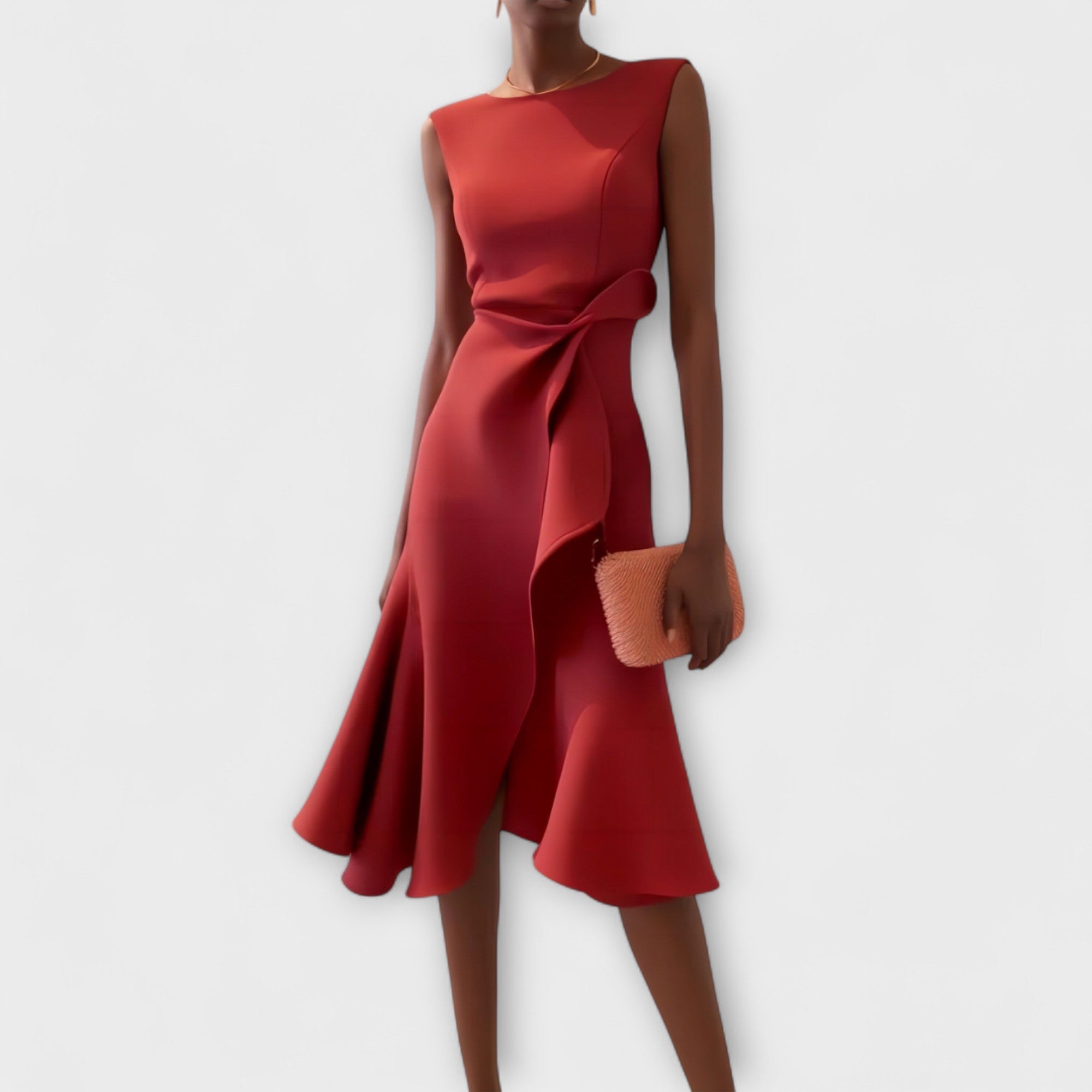 Elegant Draped White Midi Dress with Asymmetric Hem | Flattering Style for Timeless Elegance