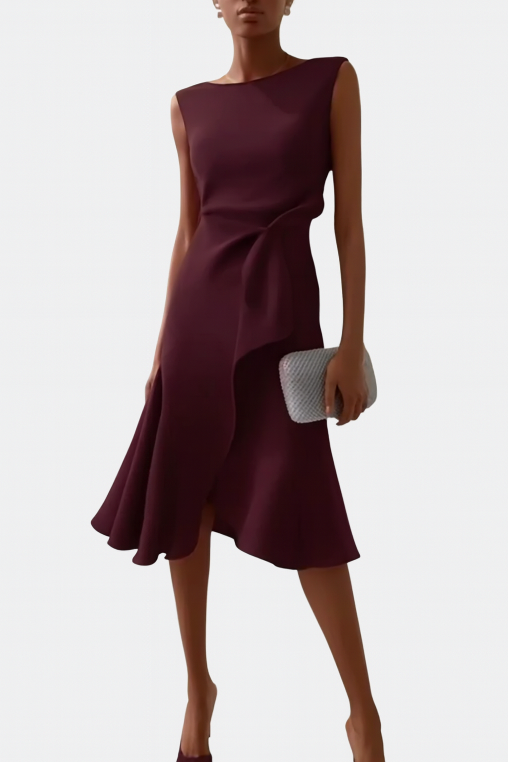 Elegant Draped White Midi Dress with Asymmetric Hem | Flattering Style for Timeless Elegance