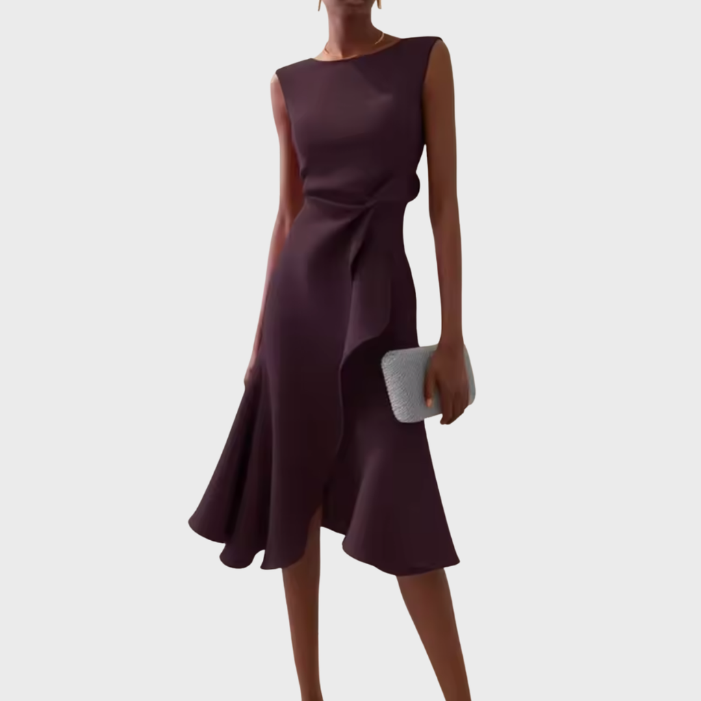 Elegant Draped White Midi Dress with Asymmetric Hem | Flattering Style for Timeless Elegance