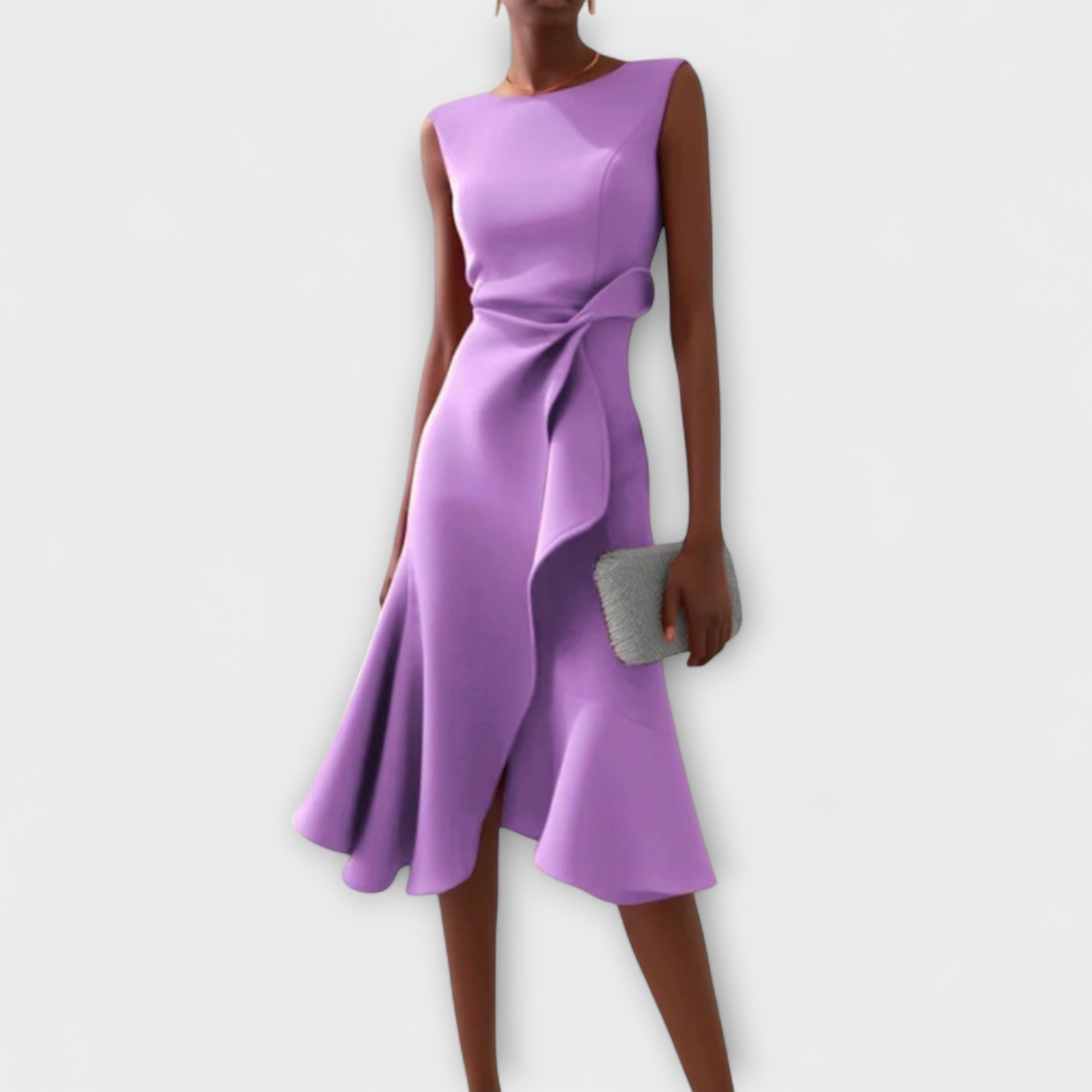 Elegant Draped White Midi Dress with Asymmetric Hem | Flattering Style for Timeless Elegance