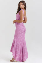 Elegant Evening Dress | Lace Bodycon Gown with Figure-Sculpting Ruching | Chic Sleeveless Design for Unforgettable Evenings
