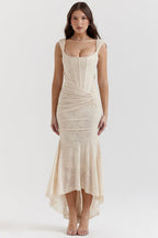 Elegant Evening Dress | Lace Bodycon Gown with Figure-Sculpting Ruching | Chic Sleeveless Design for Unforgettable Evenings