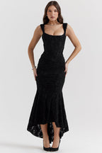 Elegant Evening Dress | Lace Bodycon Gown with Figure-Sculpting Ruching | Chic Sleeveless Design for Unforgettable Evenings