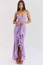 Elegant Lace Ruched Dress | Women's Cocktail Dress with Ruffle Detailing | Flattering Fit for Weddings and Formal Events