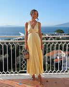 Elegant Maxi Dress | Women's V-Neck Summer Dress with Flattering Silhouette | Perfect for Weddings and Special Occasions