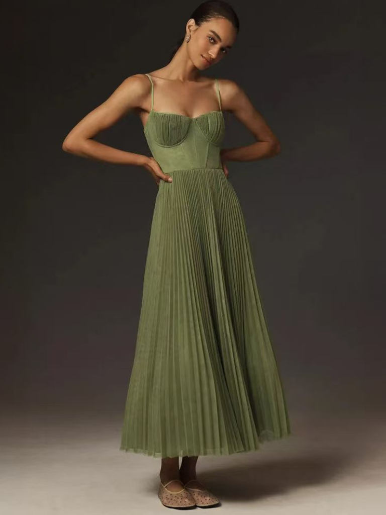 Elegant Maxi Dresses for Women with Pleated Design | Flattering Long Dress for Special Occasions