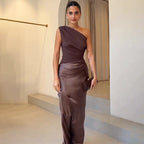 Elegant One-Shoulder Evening Dress for Women with Flattering Fit | Maxi-Length Gown for Formal Weddings and Special Occasions 1