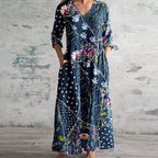 Elegant Retro Maxi Dress with Flattering Fit & Vintage Floral Design for Timeless Style