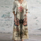 Elegant Retro Maxi Dress with Flattering Fit & Vintage Floral Design for Timeless Style