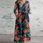 Elegant Retro Maxi Dress with Flattering Fit & Vintage Floral Design for Timeless Style