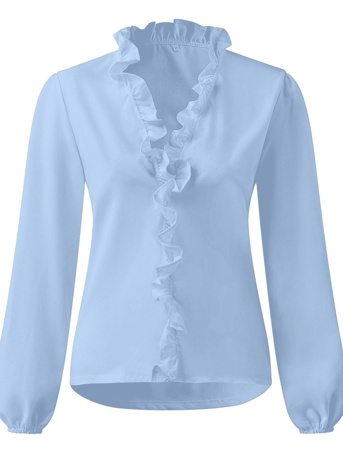 Elegant Ruffled V-Neck Blouse with Long Sleeves | Stylish Sheer Design for Effortless Chic