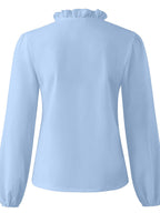 Elegant Ruffled V-Neck Blouse with Long Sleeves | Stylish Sheer Design for Effortless Chic