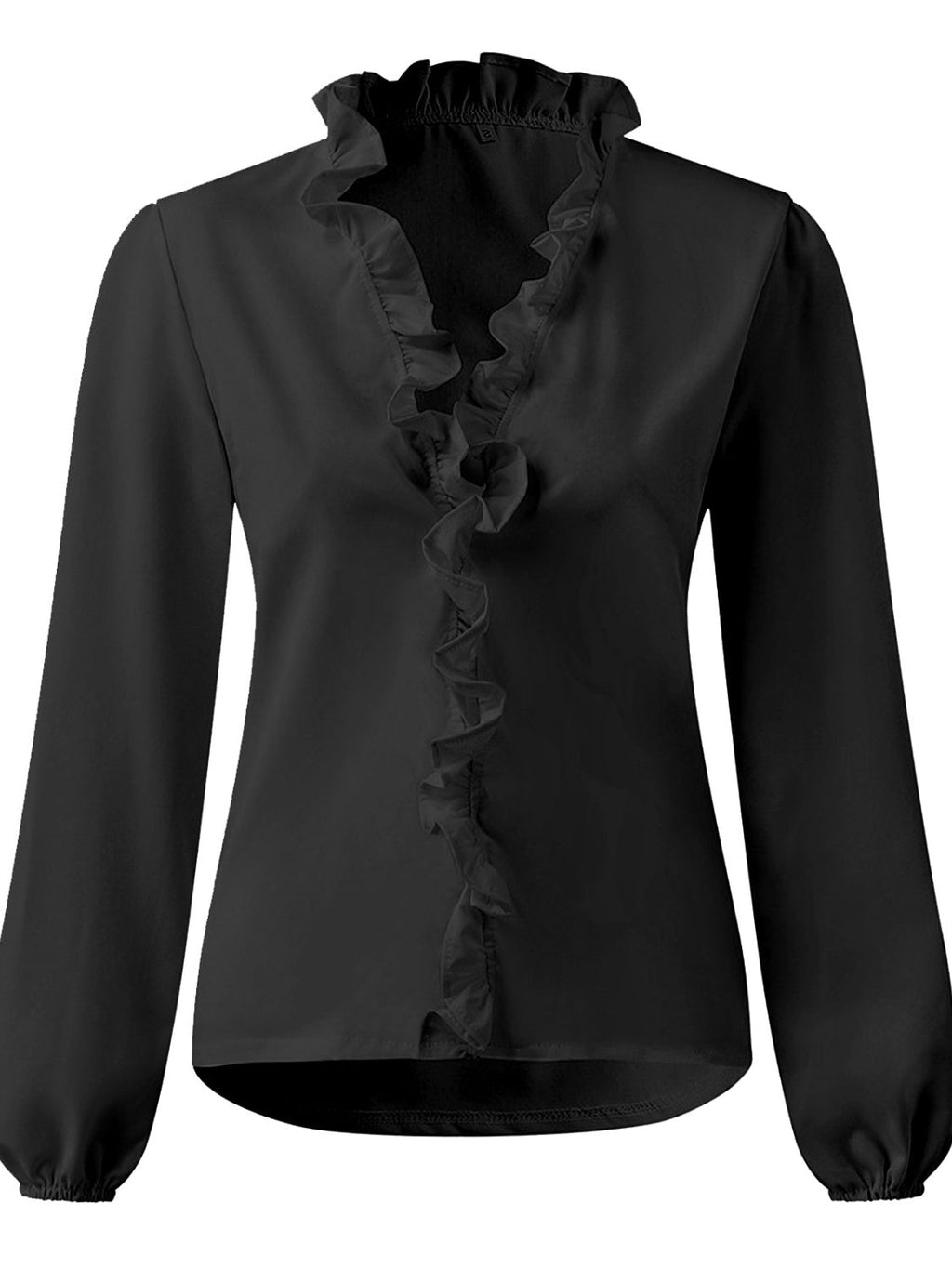 Elegant Ruffled V-Neck Blouse with Long Sleeves | Stylish Sheer Design for Effortless Chic