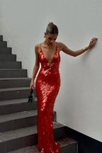 Elegant Sequin Women's Dress with Backless Design | Stunning Wedding Guest Cocktail Dress for Special Occasions