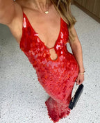 Elegant Sequin Women's Dress with Backless Design | Stunning Wedding Guest Cocktail Dress for Special Occasions