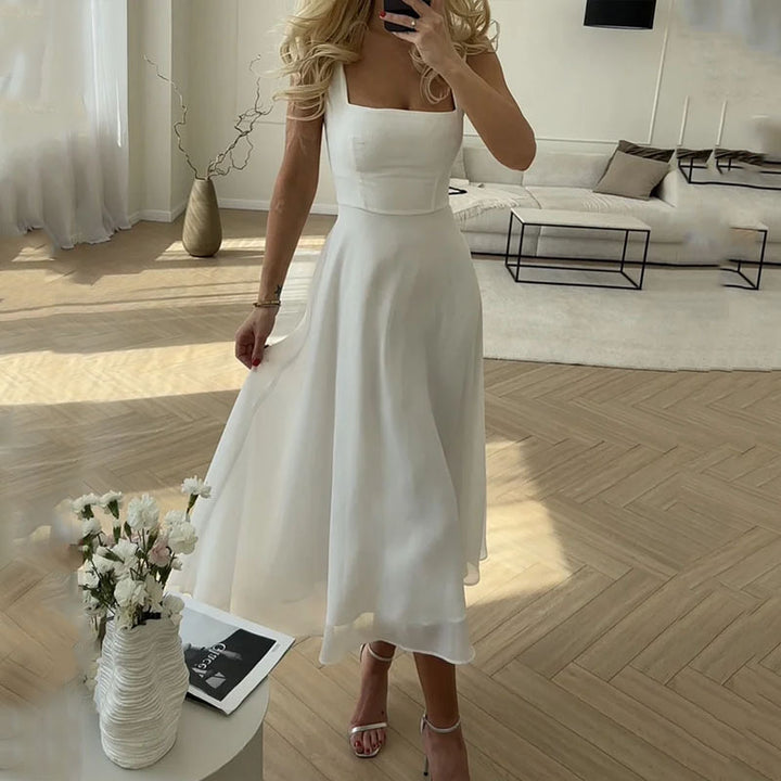 Elegant Square Midi Dress | Women's Wedding Guest Dress with Flattering Silhouette | Perfect for Summer & Special Occasions 0