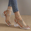 Elegant Steps | Women's Sandals with Rhinestone Floral Accents | Comfortable Block Heel for Stylish Occasions