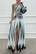 Elegant Striped Maxi Dress with One Shoulder Design | Flattering Long Dress for Effortless Style